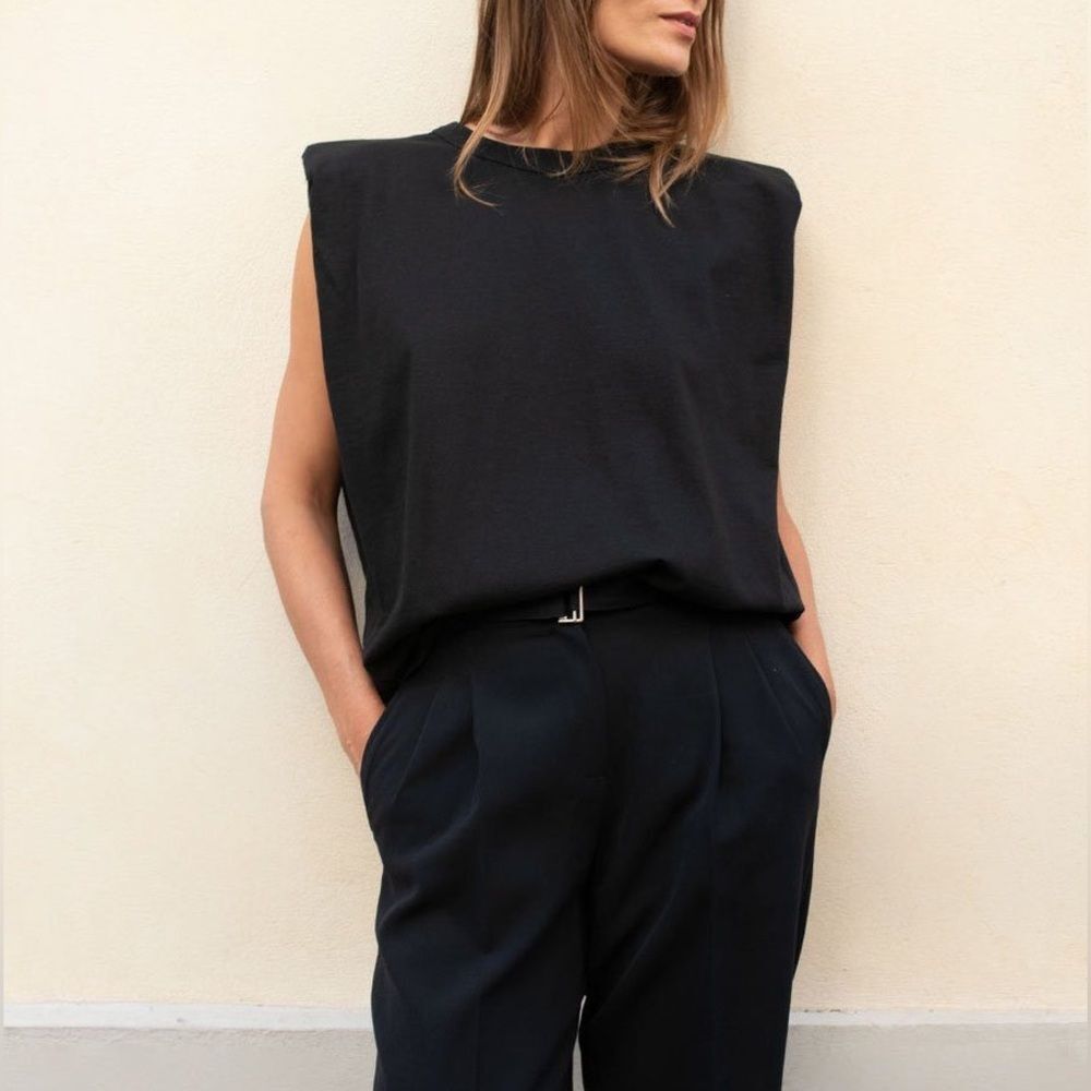 Frankie Shop Black Padded Shoulder Tank